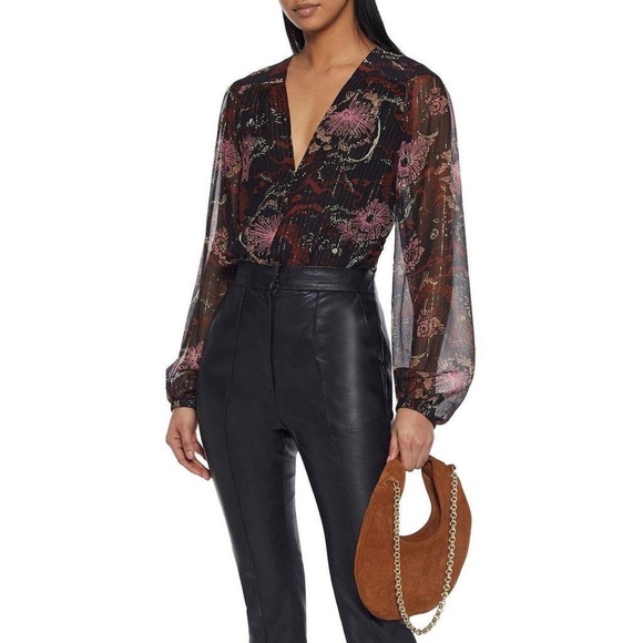 A.L.C. MAC METALLIC SHIMMER FLORAL SILK BLEND BLOUSE SIZE 4! - Picture 1 of 9